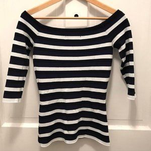 Off Shoulder 3/4 Sleeve Striped Top